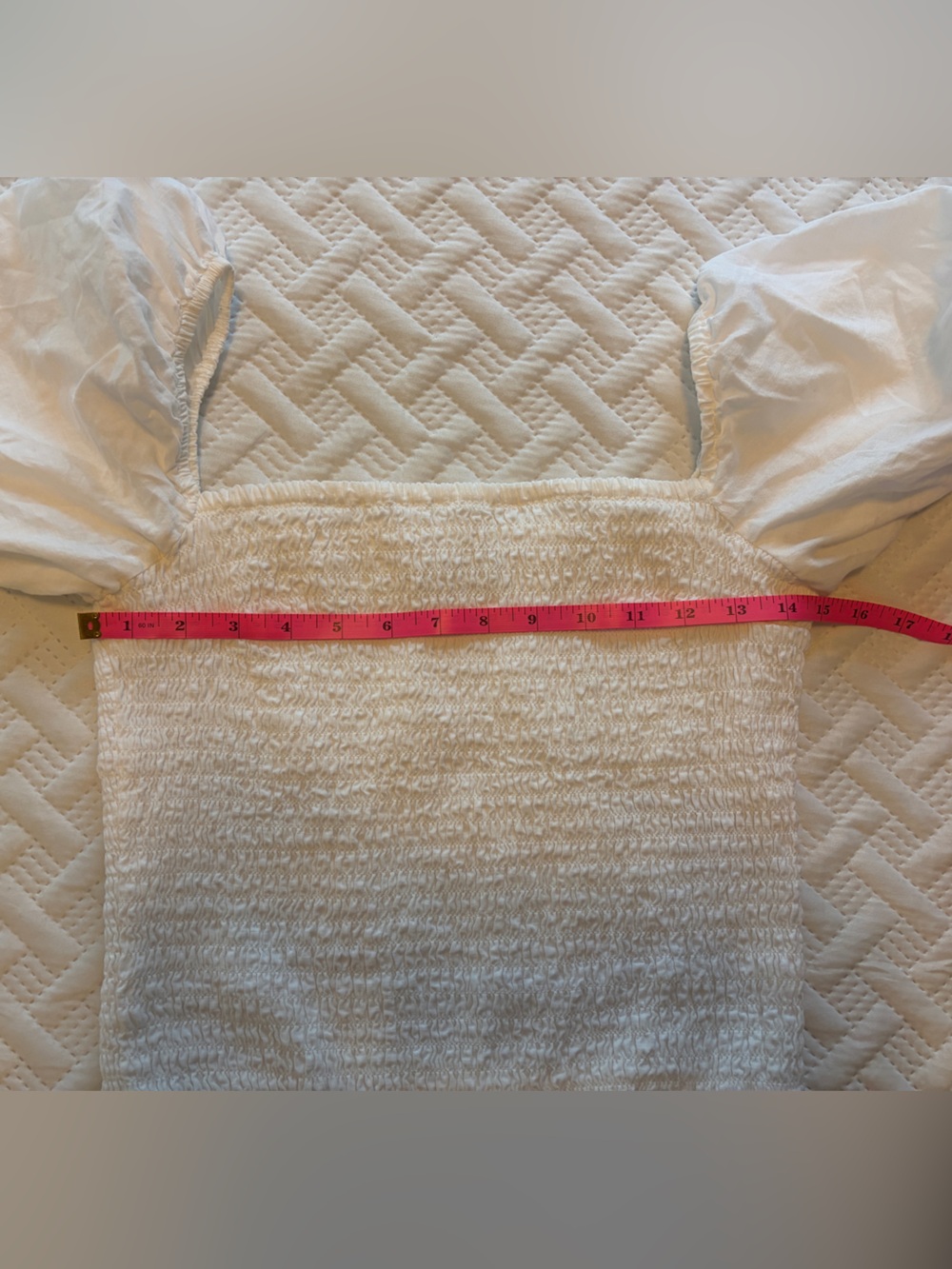 Abercrombie & Fitch | White Fully Smocked Square-Neck Puff Sleeve Summer Top - Picture 6 of 6